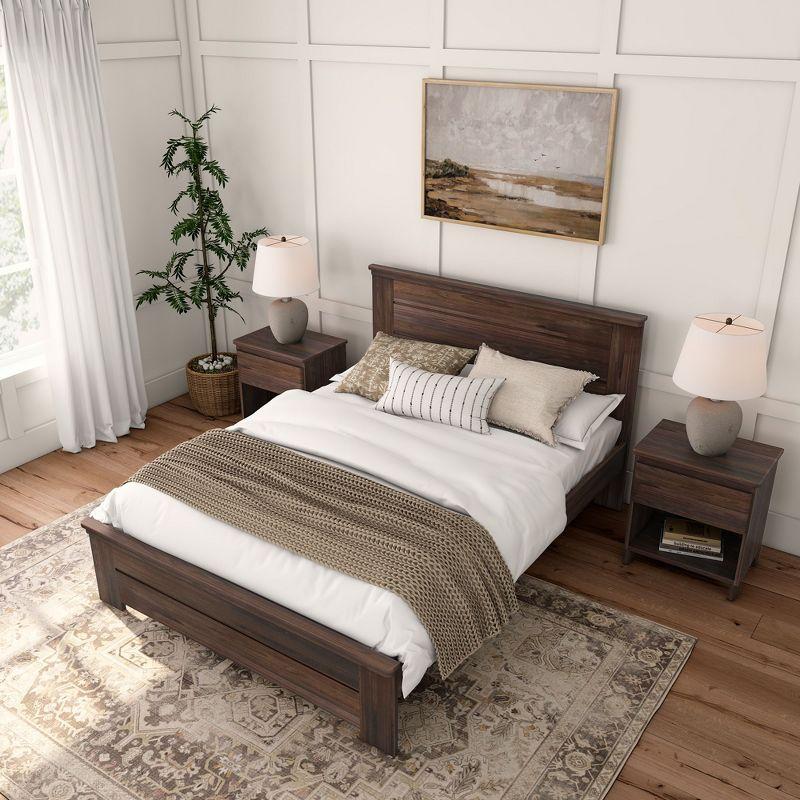 Barnwood Brown Pine Queen Platform Bed with Headboard