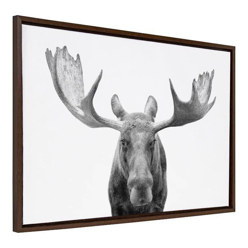 Moose Black and White Canvas Print with Brown Frame, 23x33