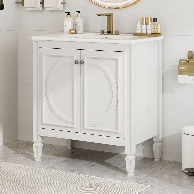 Christopher Knight Home Alison 30" Modern Rubberwood Bathroom Vanity with Ceramic Sink, Shelves and Drawer, White