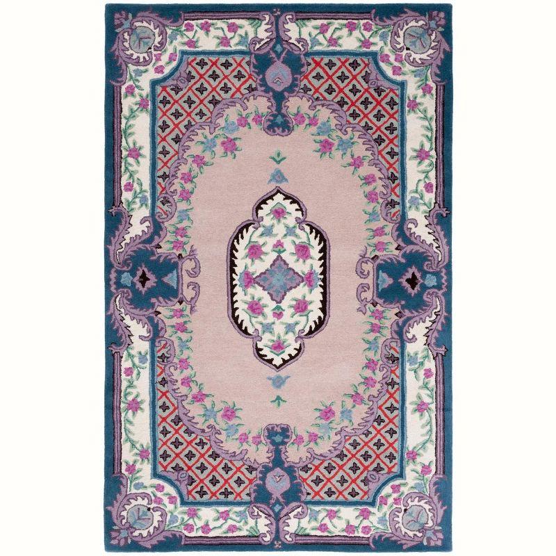 Handmade Tufted Ivory and Pink Wool Area Rug