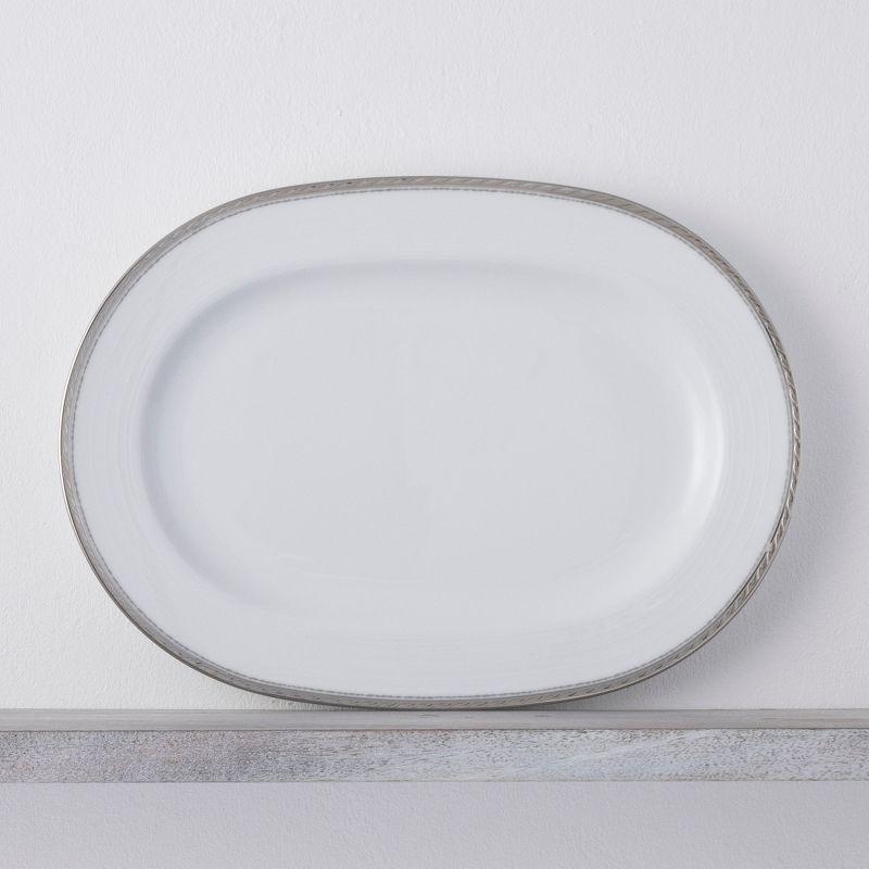 White Ceramic Oval Serving Platter with Platinum Trim