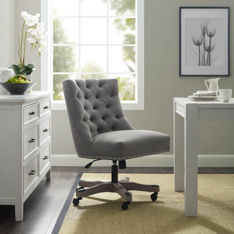 Della Traditional Tufted Wood Base Swivel Office Chair Gray - Linon