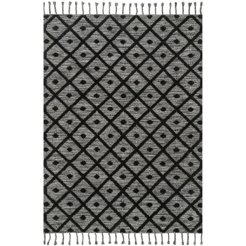 Cozy Knit-Inspired Handwoven Gray Wool-Blend 8'x10' Area Rug with Tassels