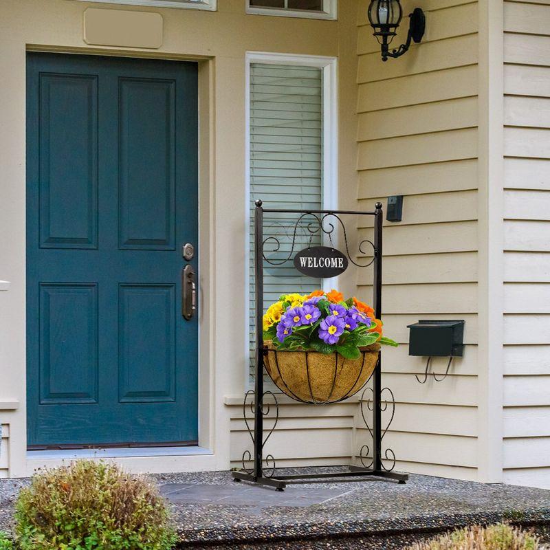 Sorbus Sorbus Welcome Sign Metal Planter Basket Stand in Black Metal