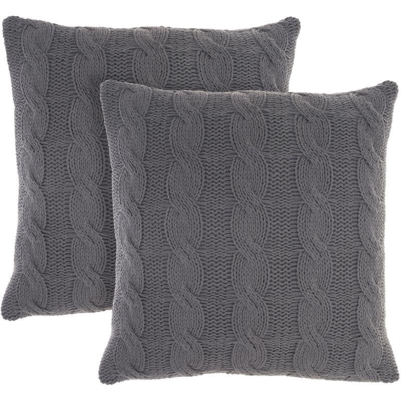 Charcoal Cotton Knitted 18"x18" Throw Pillows Set of 2