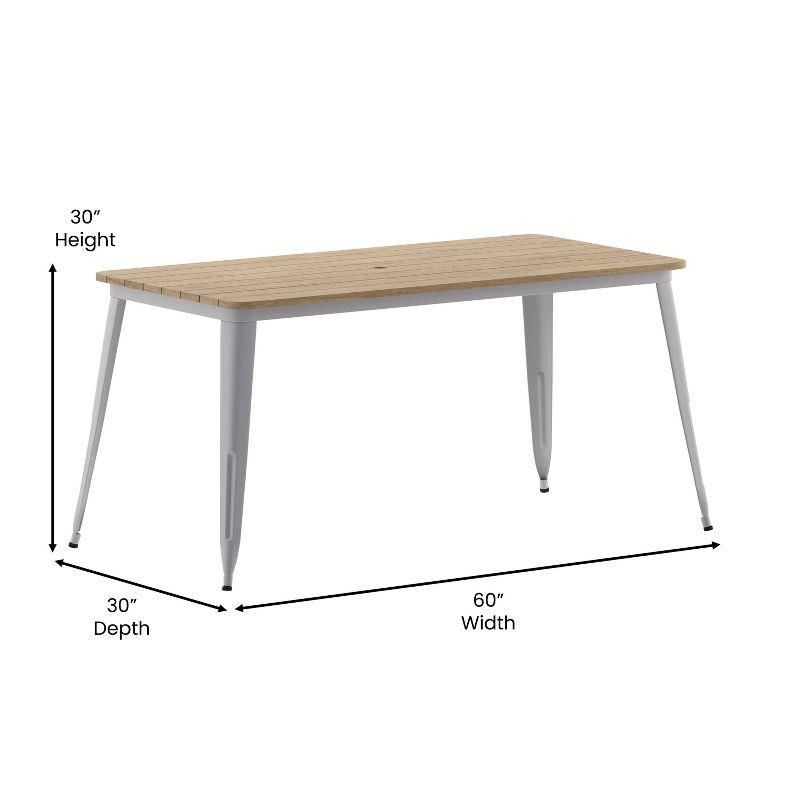 Flash Furniture Declan Commercial Indoor/Outdoor Dining Table with Umbrella Hole, 30" x 60" All Weather Poly Resin Top and Steel Base