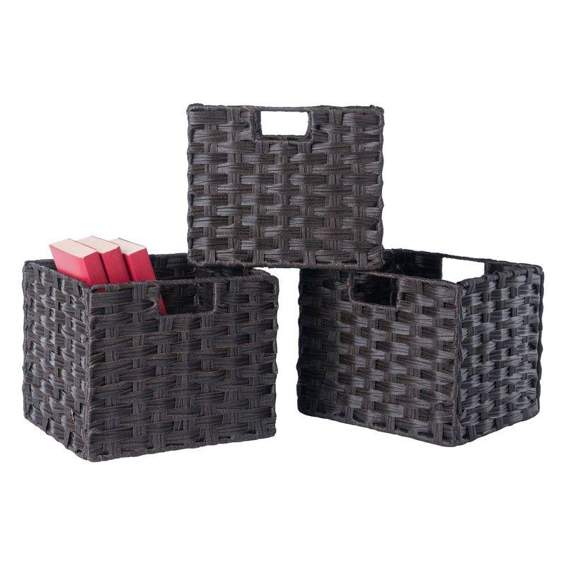 3pc Melanie Woven Fiber 3 Small Basket Set Chocolate - Winsome: HDPE Material, Foldable, Cut-Out Handles