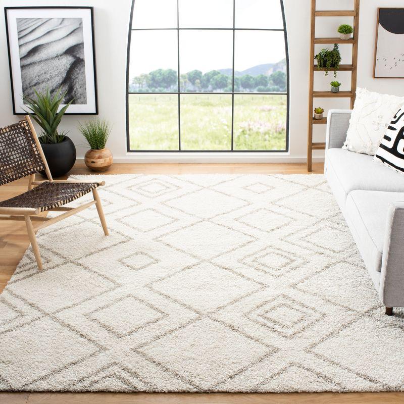 Ivory and Beige Moroccan Shag Square Area Rug