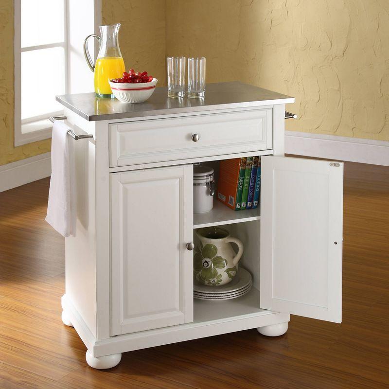 White Stainless Steel Top Portable Kitchen Island