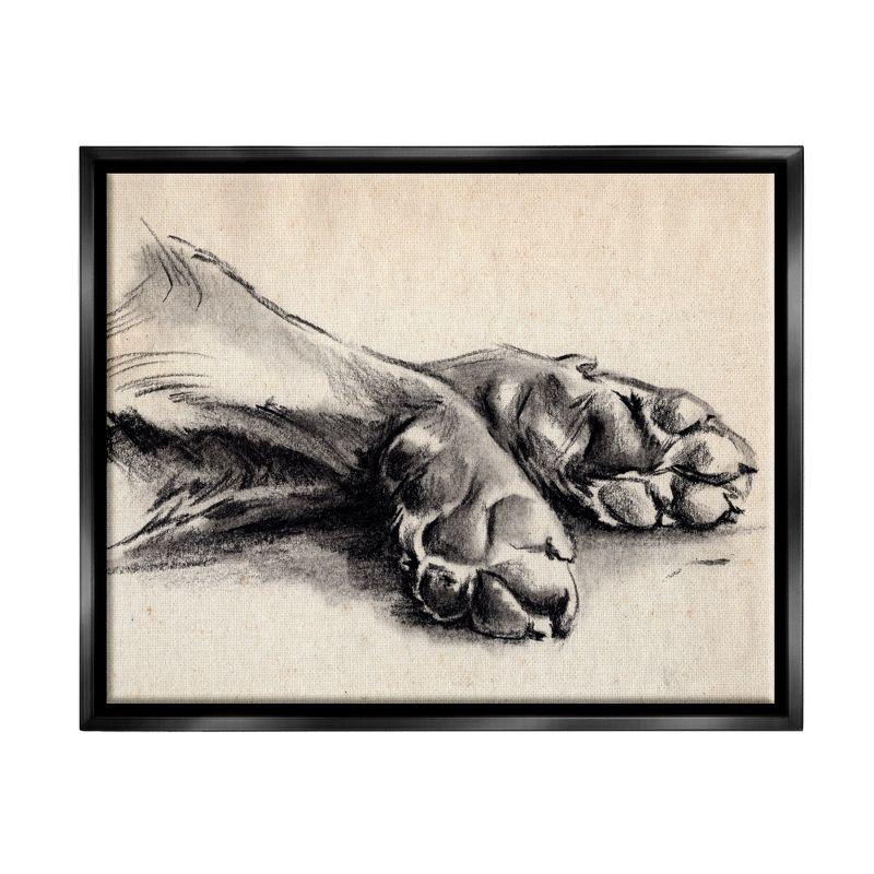 Stupell Industries Dog Paw Charcoal Design Minimal Tan Black Black Floater Framed Canvas Wall Art, 24 x 30