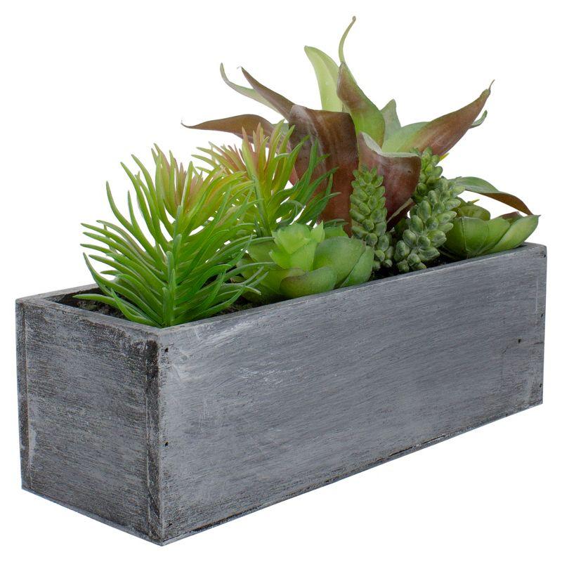 12" Green Artificial Succulent Arrangement in Gray Wooden Planter