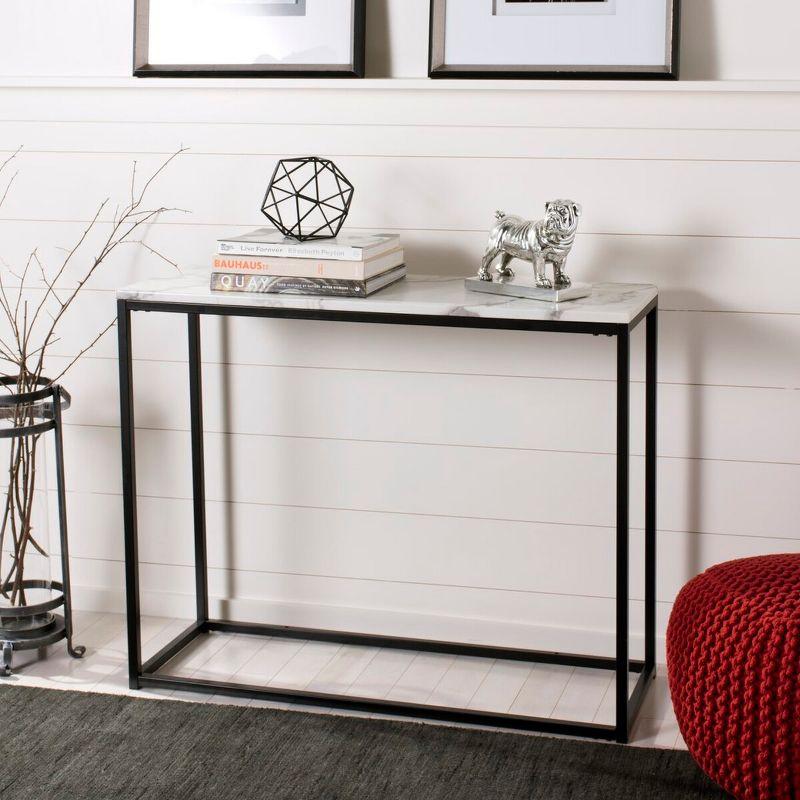 Transitional Grey Marble Top Console Table with Black Frame