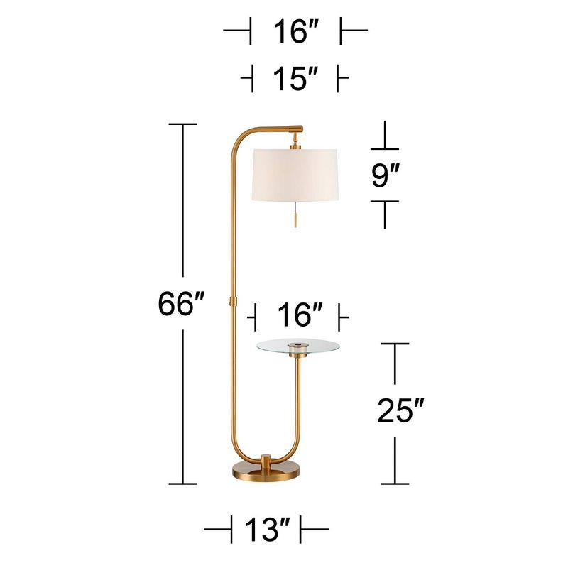 Possini Euro Design Volta Modern Floor Lamp with Tray Table 66" Tall Brass USB Charging Port White Drum Shade for Living Room Bedroom Office House