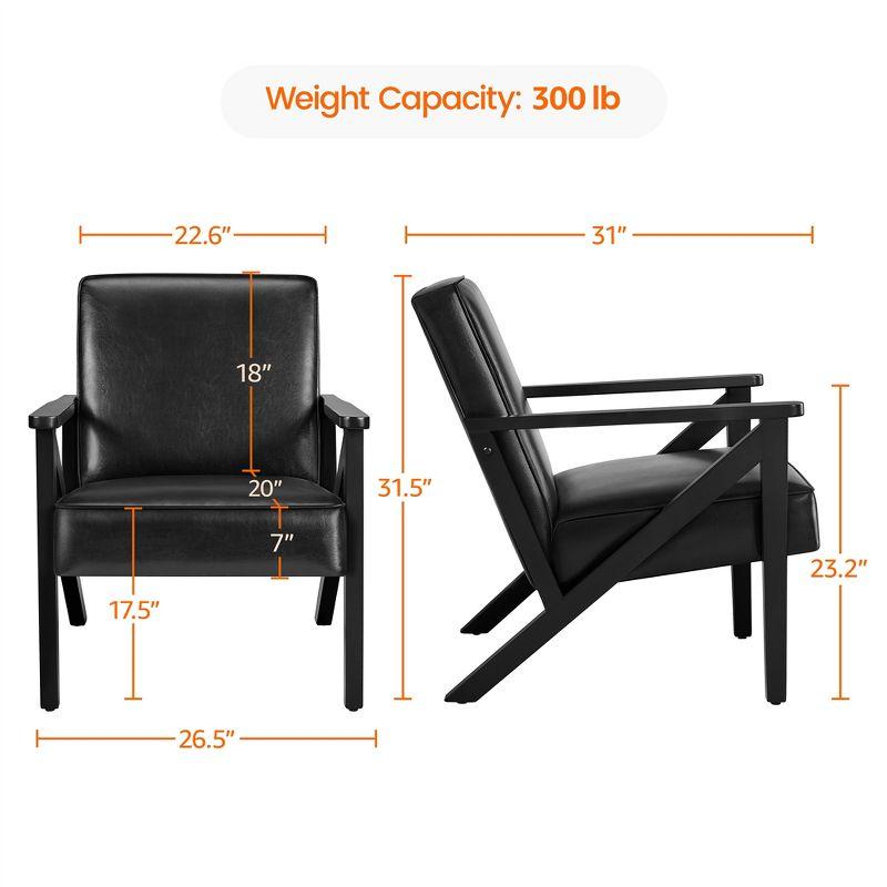 Black Faux Leather Mid-Century Modern Accent Chair