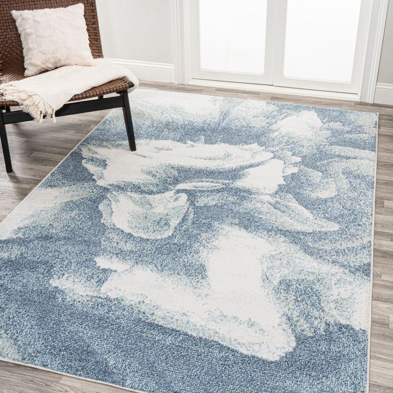 4' x 6' Petalo Abstract Two-Tone Modern Area Rug, Blue/Cream - JONATHAN Y