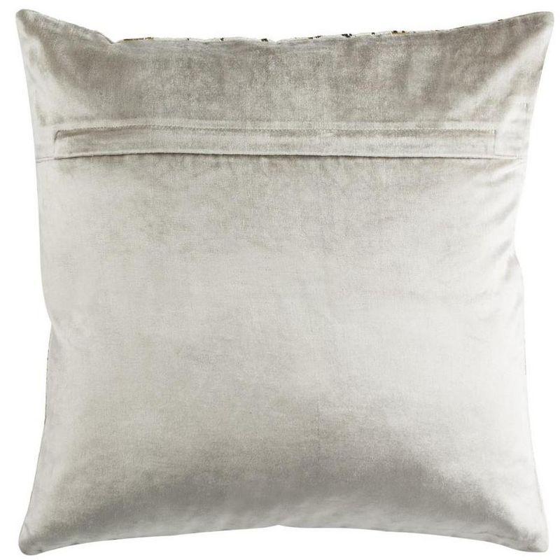 Contemporary Beige and Gold Cotton-Blend Metallic Square Pillow