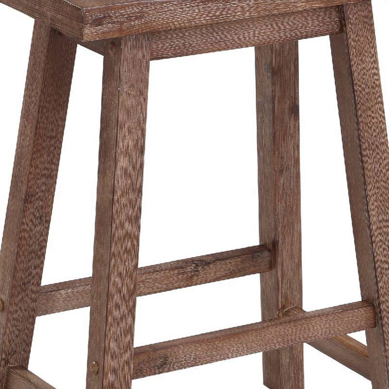 Wooden Frame Saddle Seat Counter Height Stool Brown - Benzara: Transitional Style, Grain Detail, Solid Hardwood