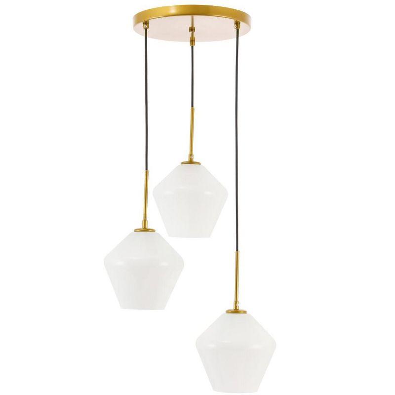 Elegant Lighting Gene 3 light Brass and Frosted white glass pendant