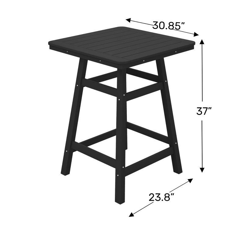 Teak HDPE Outdoor Patio Square Counter Height Bistro Table with Umbrella Hole