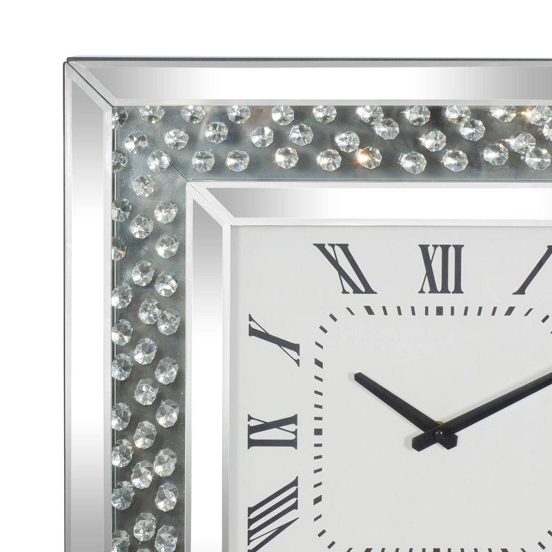 Wood Mirrored Wall Clock with Floating Crystals Silver - Olivia & May: Silent, Art Deco Style, Square Shape