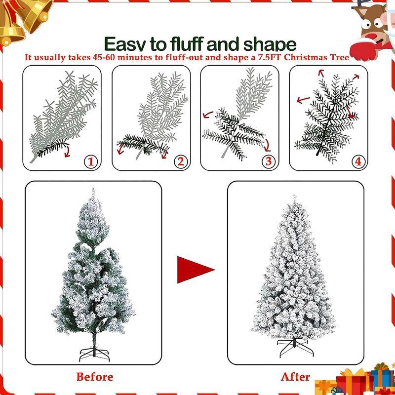 7.5ft Snow Flocked Hinged Artificial Christmas Tree, White