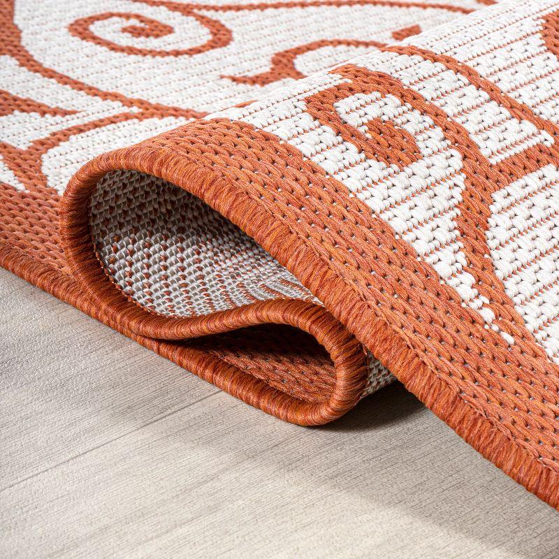 Boho-Chic Cream/Orange Filigree Spanish-Inspired Indoor/Outdoor Rug