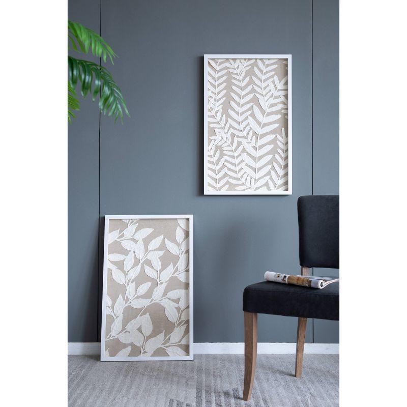 Set of 2 Estella Paper Shadow Box Wall Decors White - A&B Home: Transitional Style, Botanical Art, MDF Frame