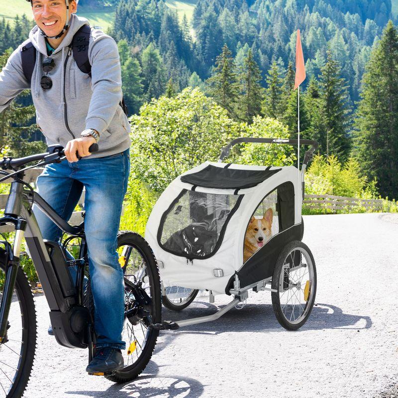 Aosom Dog Bike Trailer 2-In-1 Pet Stroller with Canopy and Storage Pockets