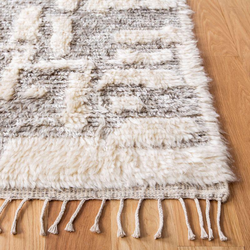 Ivory Shag Wool and Viscose 8' x 10' Hand-Knotted Area Rug