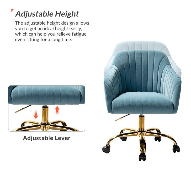 Alex Velvet Height-adjustable Swivel Task Office Chair with Channel-tufted Back and Gold Metal Base | Karat Home