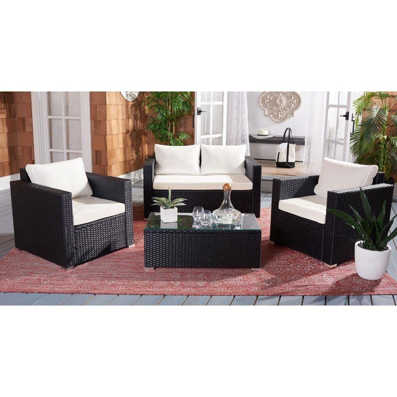 Machie 4Pc Living Set - Indoor/Outdoor - PAT7508 - Black/Beige - Safavieh