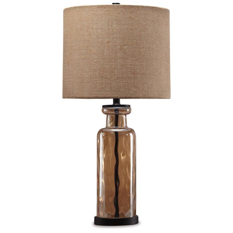 Laurentia Bronze Glass Table Lamp with Burlap Shade