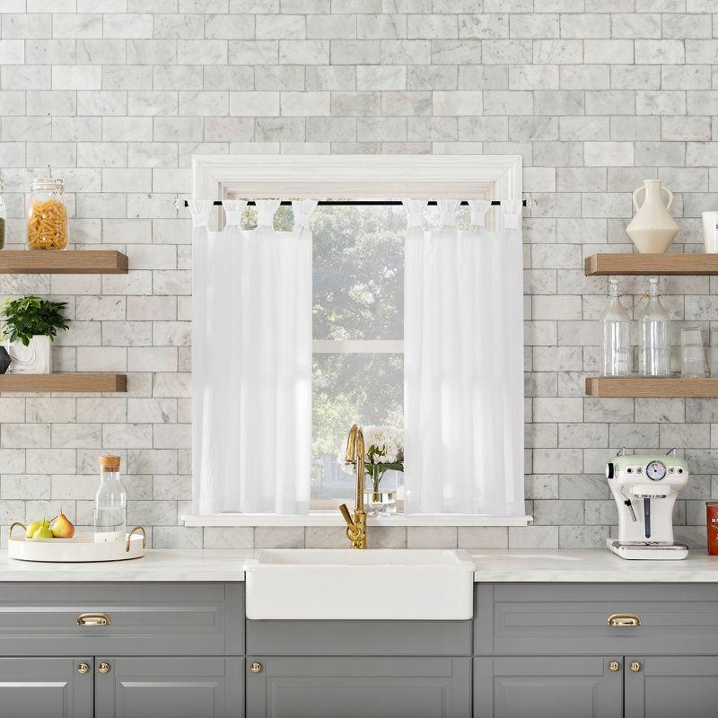 2pc 52"x36" Archaeo Washed Cotton Twist Tab Cafe Curtain Tier Pair White: Kitchen Curtains, 36 Inch, Solid Pattern