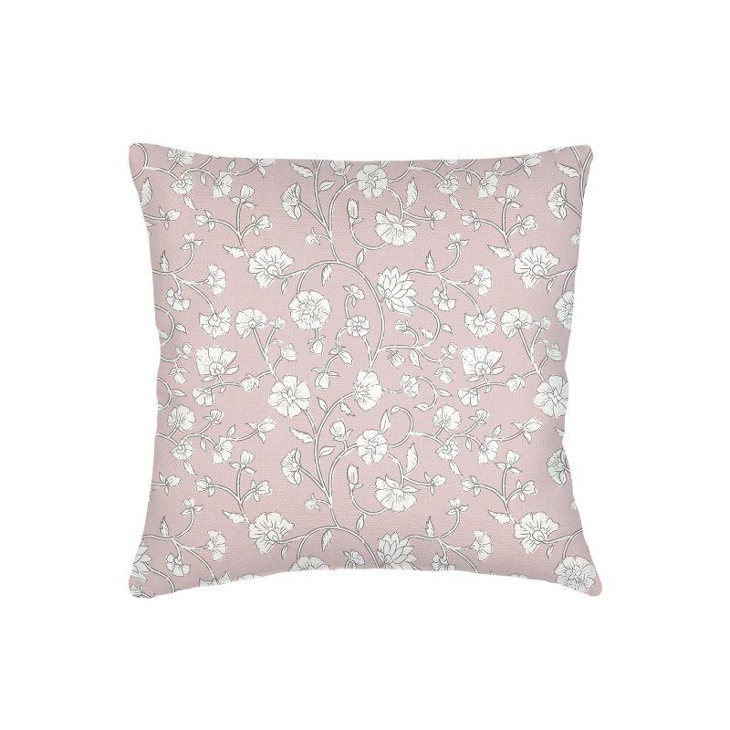 Pink Floral Linen Throw Pillow with Down Alternative Insert