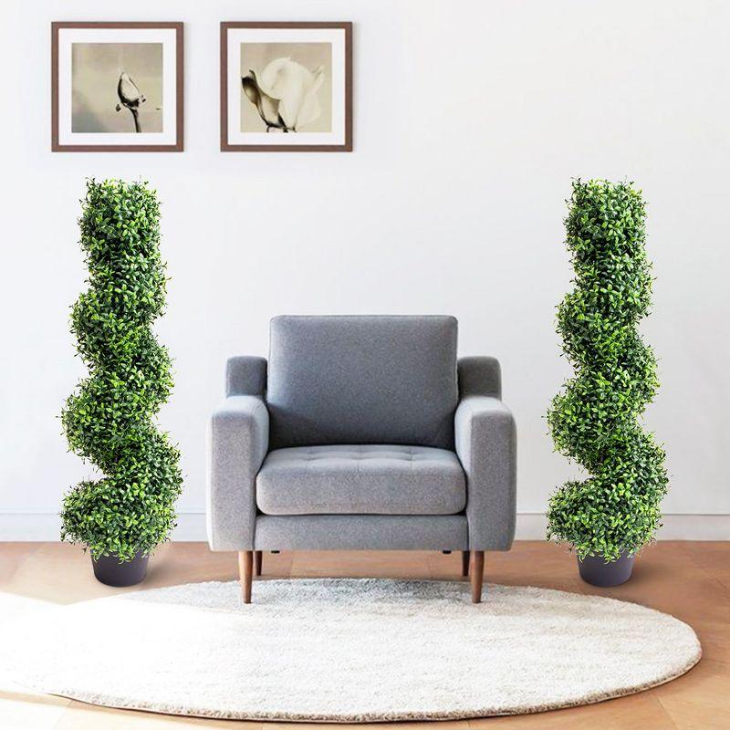 35 Inch Artificial Boxwood Topiary Outdoor Set of 2, Faux Plant Spiral Tree in Pot