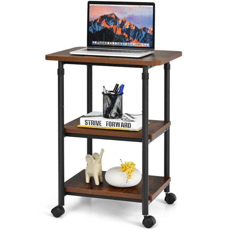 Tangkula 3-Tier Adjustable Rolling Under Desk Printer Cart with 3 Storage Shelves Printer Stand for home office