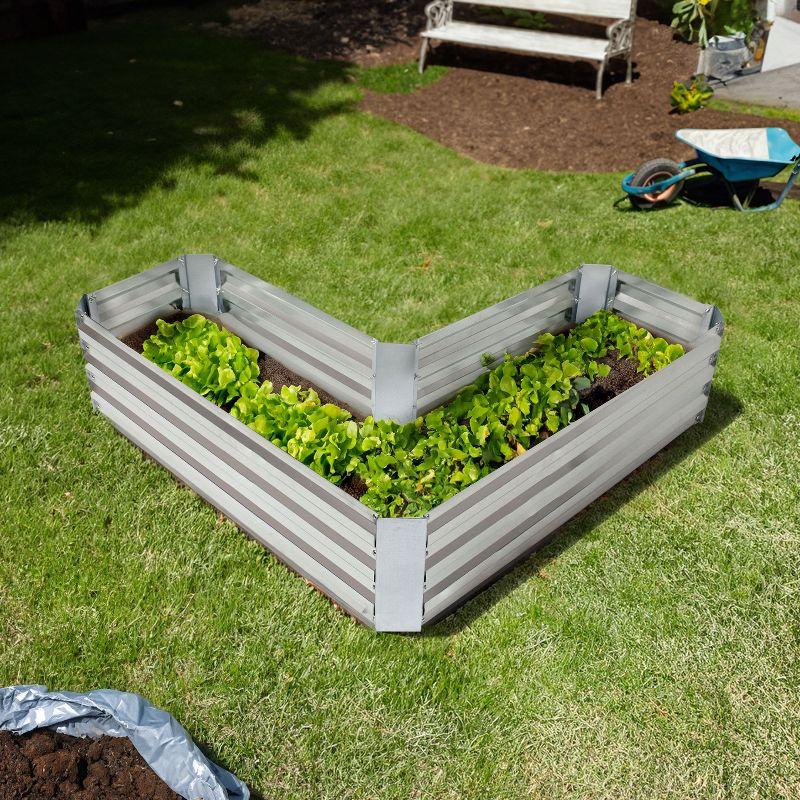 Sunnydaze Galvanized Steel L-Shaped Raised Garden Bed - Silver