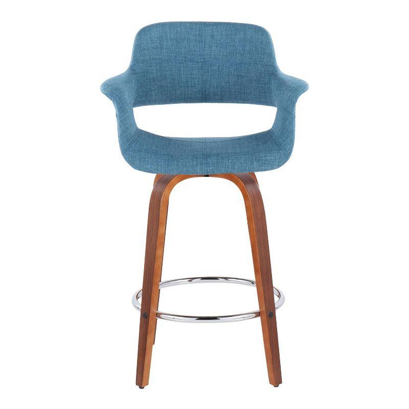 Set of 2 Vintage Flair Counter Height Barstools Walnut/Chrome/Blue - LumiSource: Upholstered, Swivel, Wood Legs