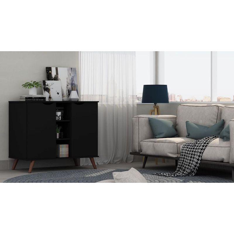 Manhattan Comfort 39.37" Hampton Buffet Stand Maple Cream: Mid-Century Modern Sideboard, Fixed Shelves