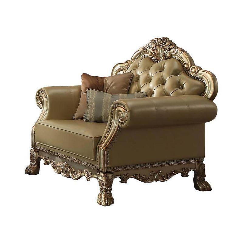 45" Dresden Accent Chair Bone Synthetic Leather/Gold Patina Finish - Acme Furniture: Tufted, No Assembly Required