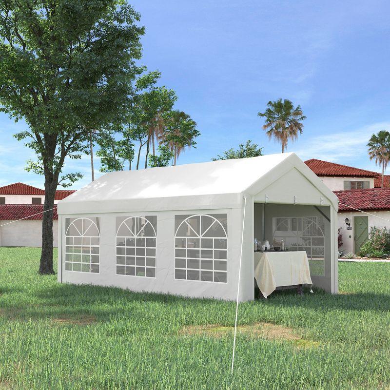 Outsunny 10ft x 20ft Party Tent & Carport, Portable Garage Outdoor Canopy Tent with Removable Sidewalls and Windows