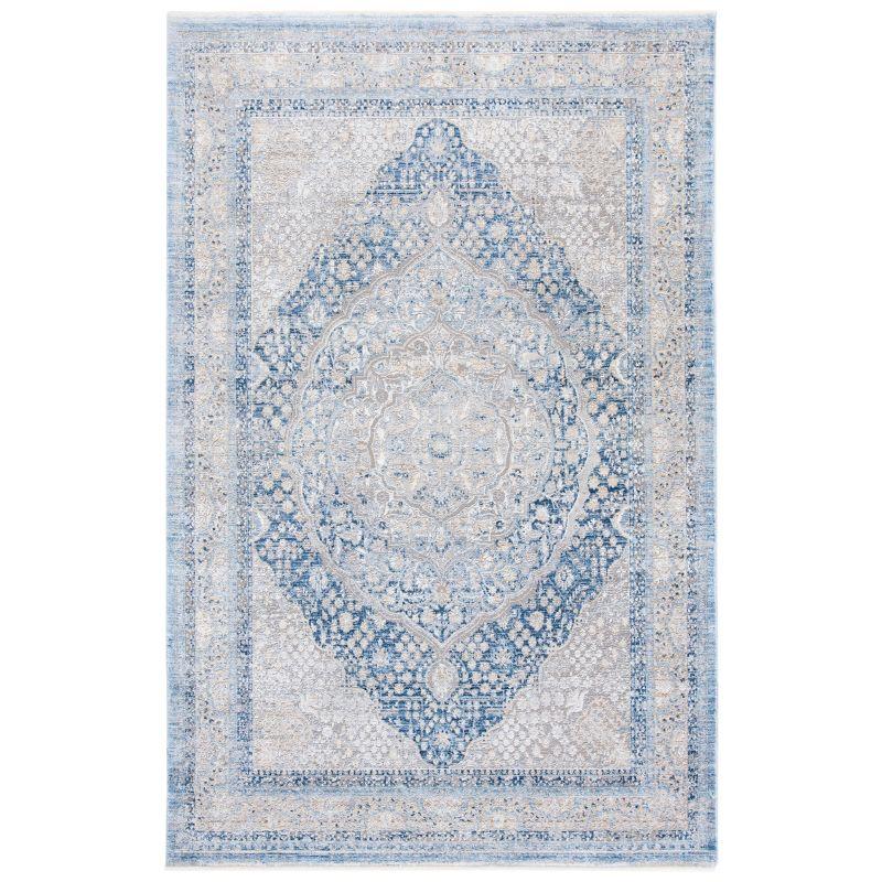 Gray and Blue Hand-Knotted Wool and Viscose Area Rug 8' x 10'