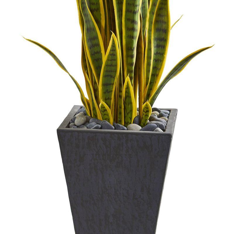 42" x 12" Artificial Sansevieria Plant in Slate Planter Gray - Nearly Natural