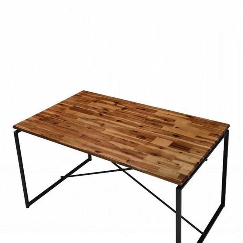 48" Jurgen Dining Table Oak/Black - Acme Furniture: Metal Sled Base, PU Padded Seats