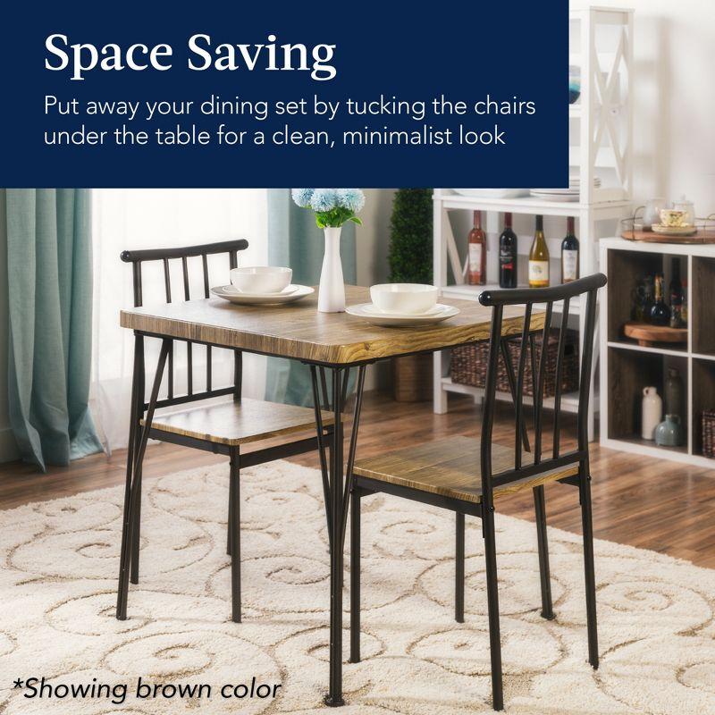 Best Choice Products 3-Piece Indoor Metal Wood Square Dining Table, Furniture Set w/ 2 Chairs