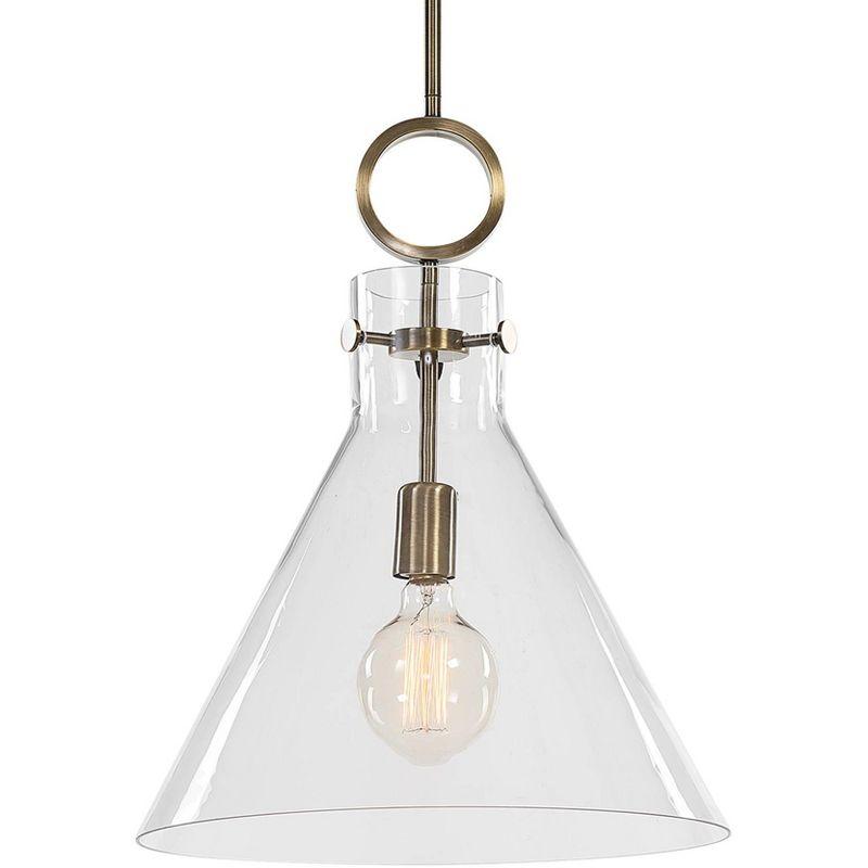 Aged Brass and Clear Glass Funnel Pendant Light