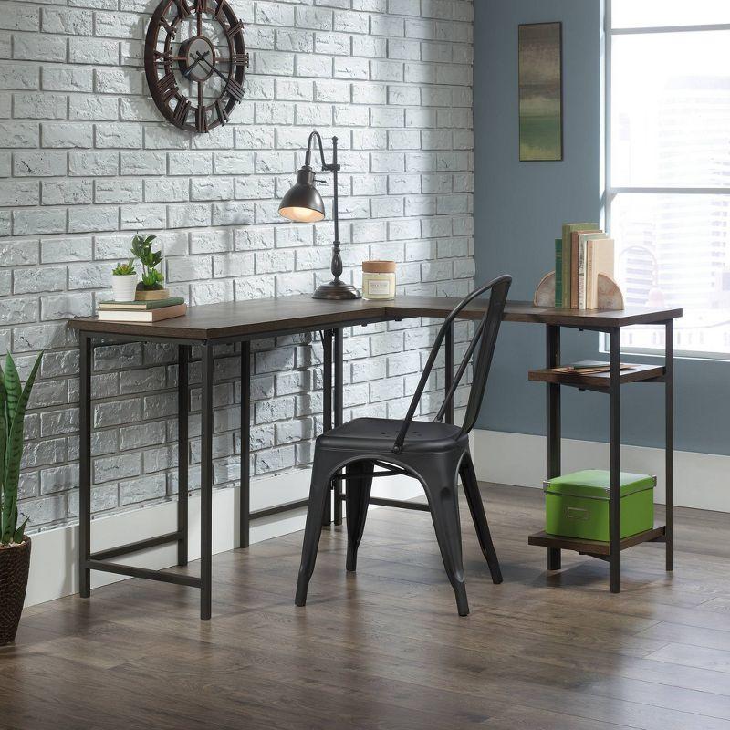 Smoked Oak L-Shaped Computer Desk with Drawer and Shelves