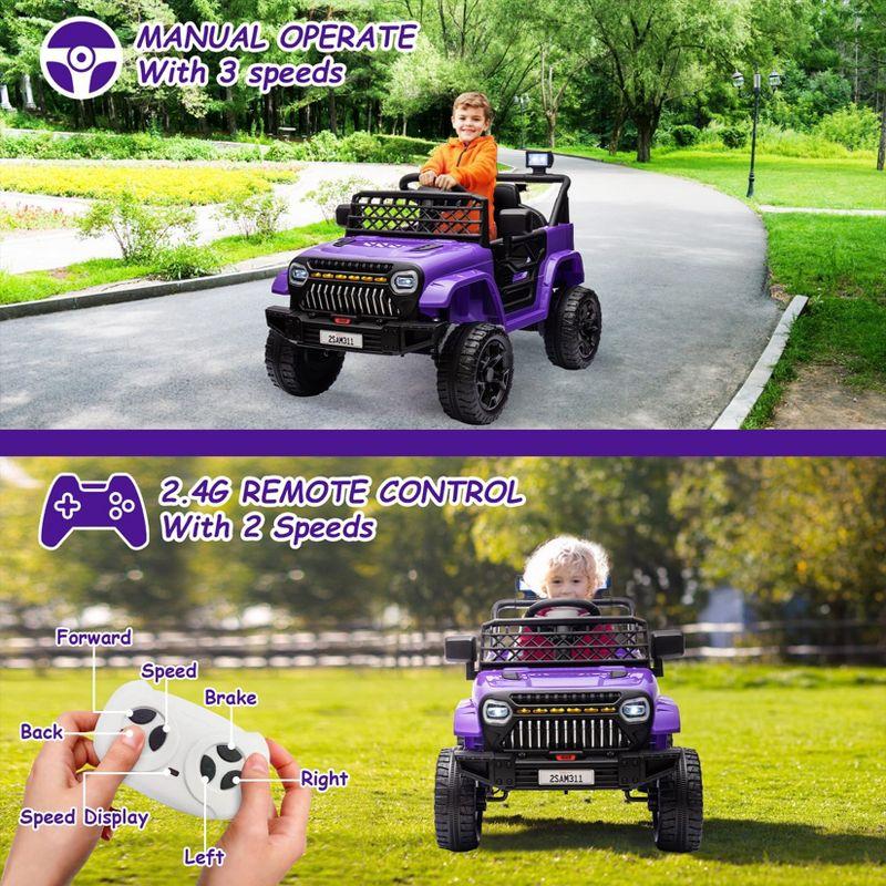 12V Ride On Car for Kids, Electric Vehicle Toddles, Battery Powered Truck Car Toy with RC, LED, Music, 4-Wheel Suspension, Purple