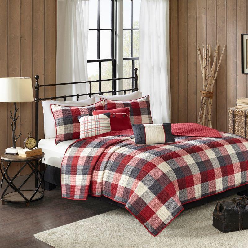 King Size Red Reversible Herringbone Quilt Set