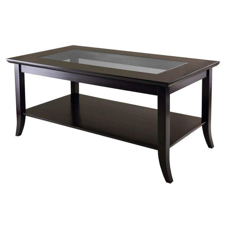 Medium Black Wood and Glass Rectangular Coffee Table